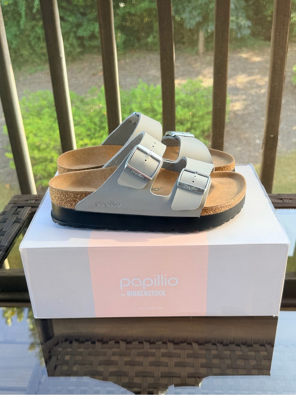 Birkenstock Papillio Arizona Flex Platform Size 37 (6.5) in Stone Coin